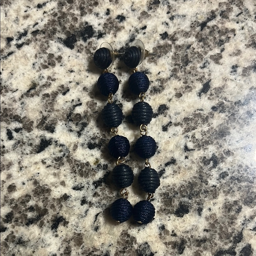 Navy Blue Yarn Ball Dangle Earring